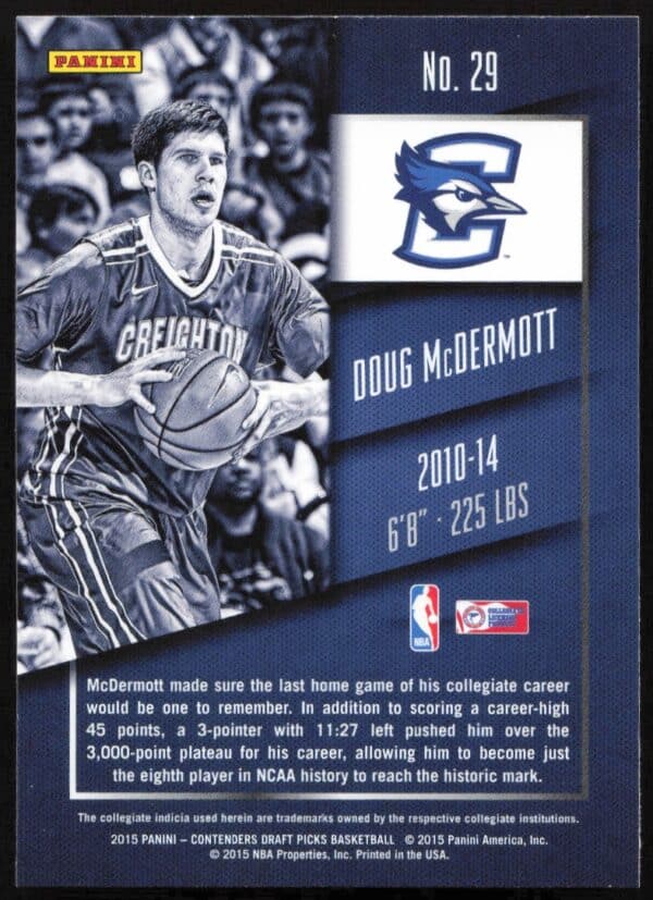 2015 Panini Contenders Draft Picks Doug McDermott #29 (Back)