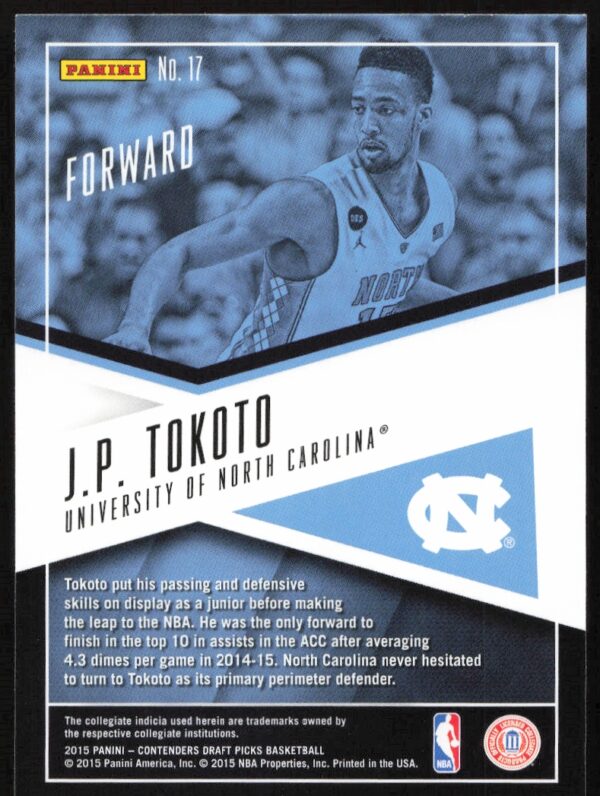 2015 Panini Contenders Draft Picks J.P. Tokoto School Colors #17 (Back)