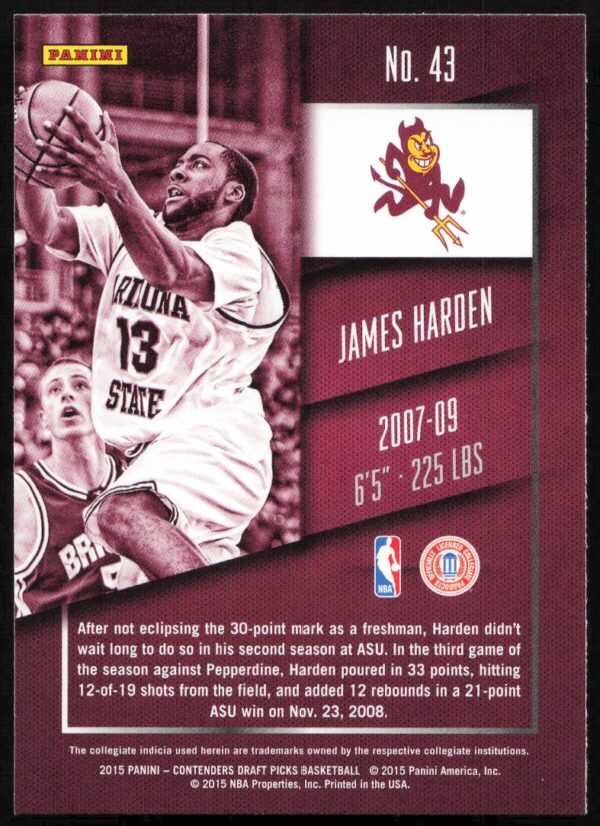 2015 Panini Contenders Draft Picks James Harden #43 (Back)