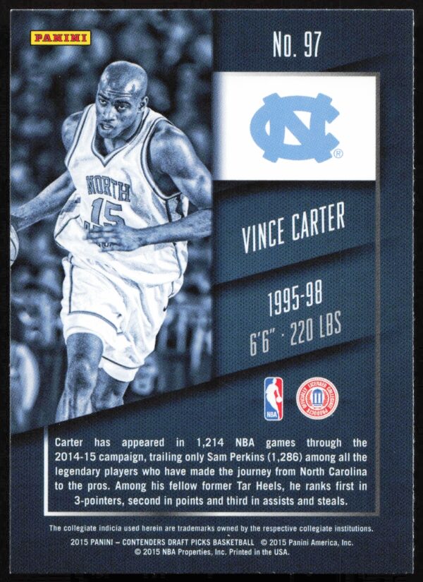 2015 Panini Contenders Draft Picks Vince Carter #97 (Back)