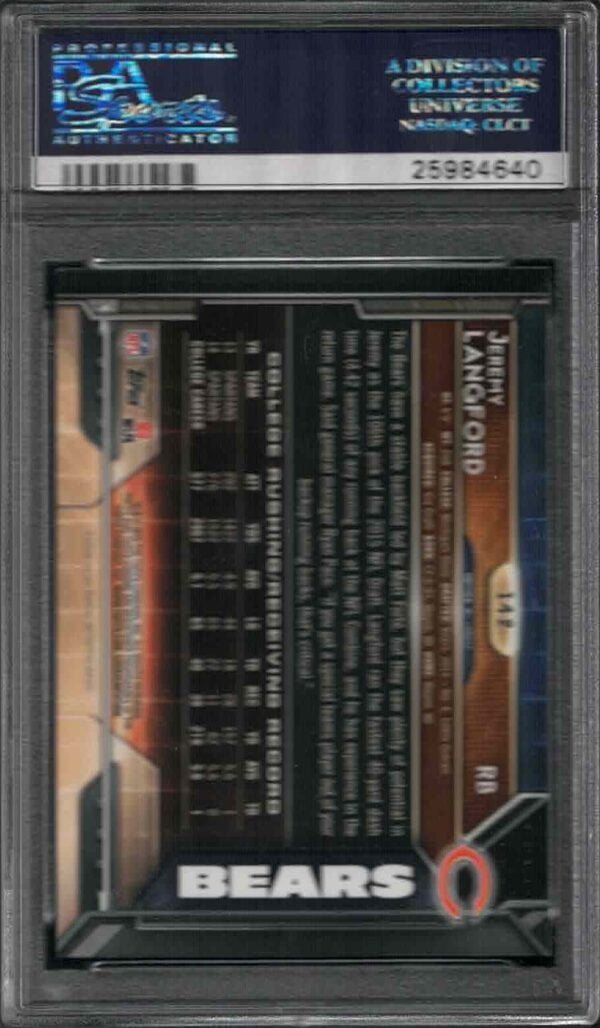Graded 2015 Topps Chrome Jeremy Langford #142 card, labeled as PSA 10.