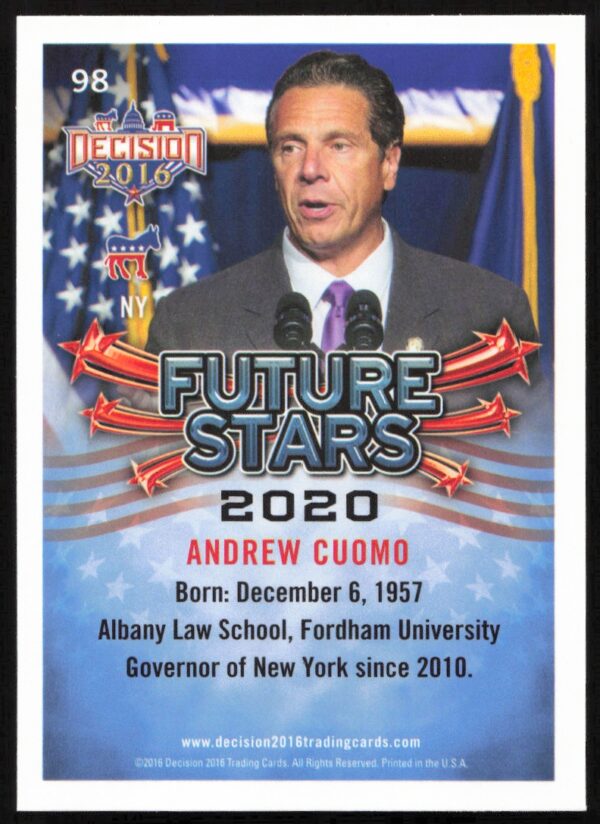 2016 Leaf Decision Andrew Cuomo Future Stars #98 (Back)