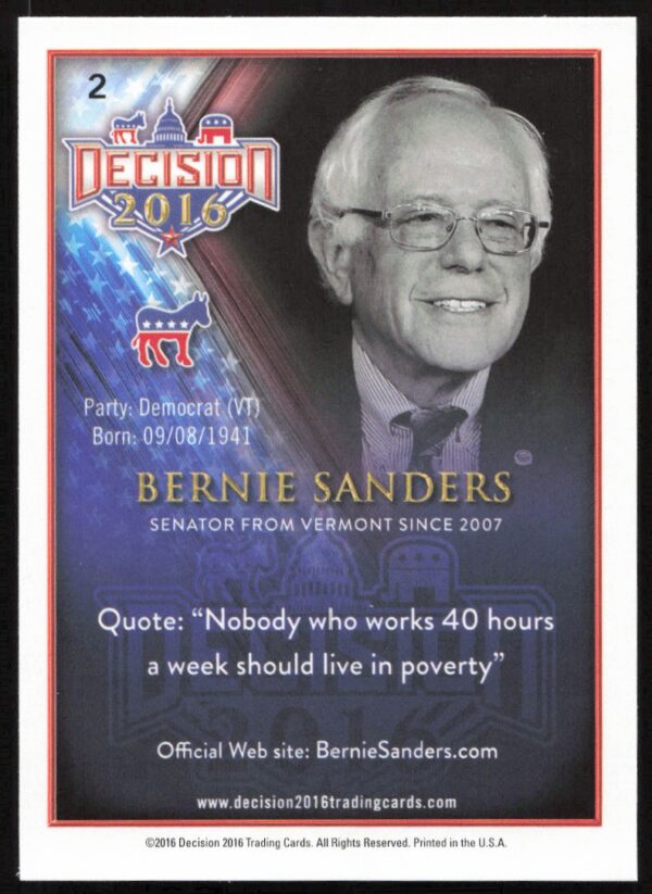 2016 Leaf Decision Bernie Sanders #2 (Back)