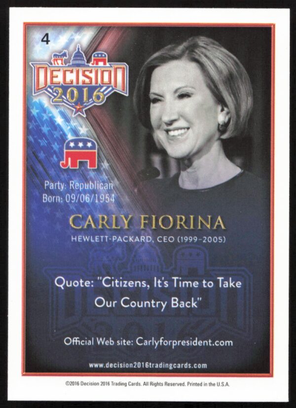 2016 Leaf Decision Carly Fiorina #4 (Back)