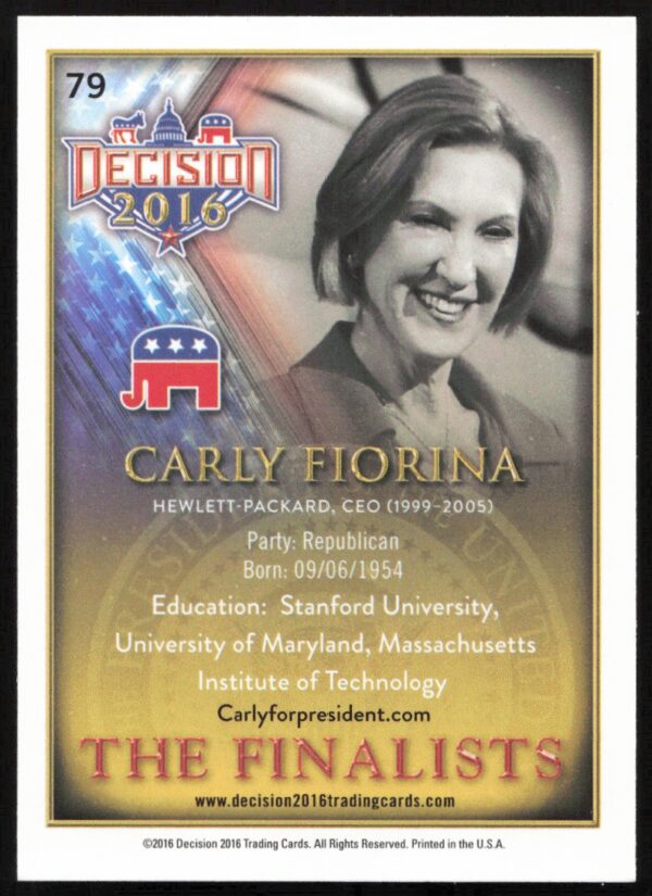 2016 Leaf Decision Carly Fiorina The Finalists #79 (Back)