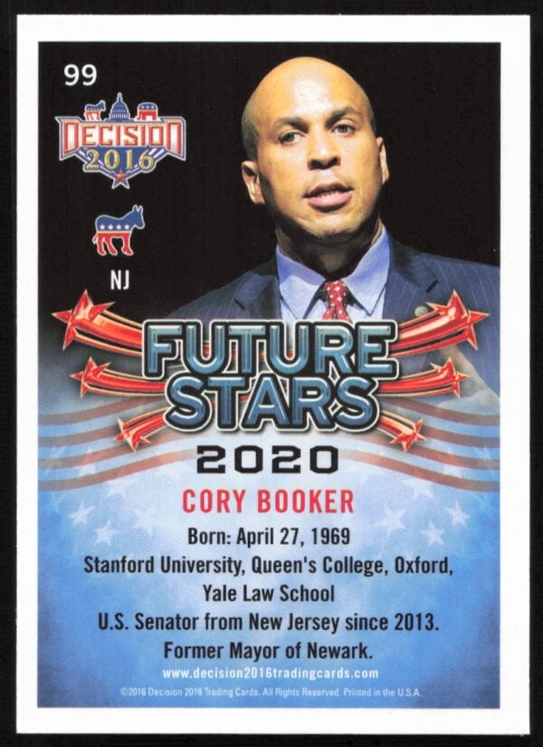 2016 Leaf Decision Cory Booker Future Stars #99 (Back)