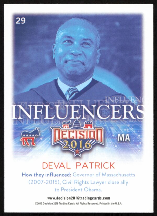 2016 Leaf Decision Deval Patrick Influencers #29 (Back)