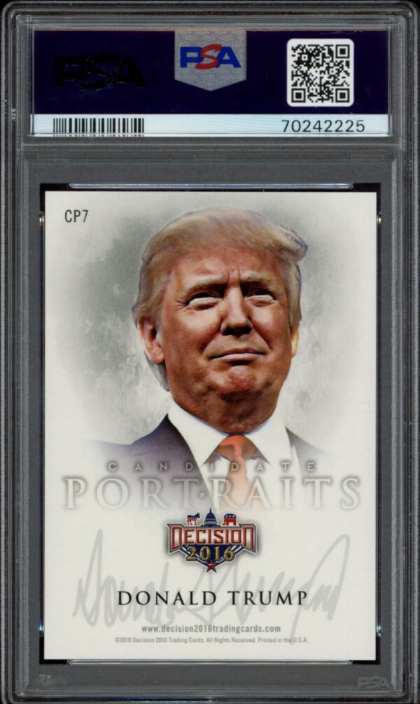 Graded PSA Donald Trump signed collectible card from 2016 Leaf Decision series.