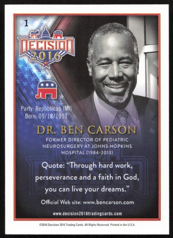 2016 Leaf Decision Dr. Ben Carson #1 (Back)