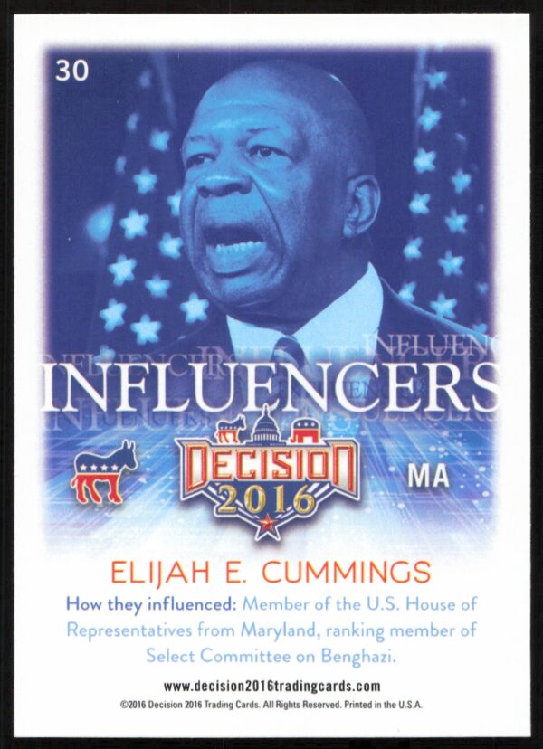 2016 Leaf Decision Elijah E. Cummings Influencers #30 (Back)