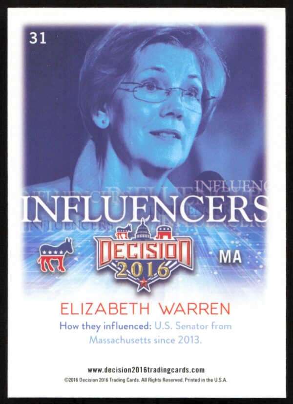 2016 Leaf Decision Elizabeth Warren Influencers #31 (Back)