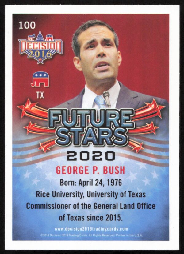 2016 Leaf Decision George P. Bush Future Stars #100 (Back)