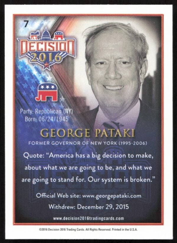 2016 Leaf Decision George Pataki #7 (Back)