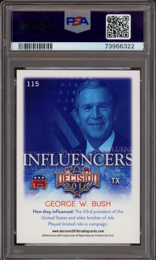 PSA-graded 2016 Leaf Decision Influencers card featuring George W. Bush.