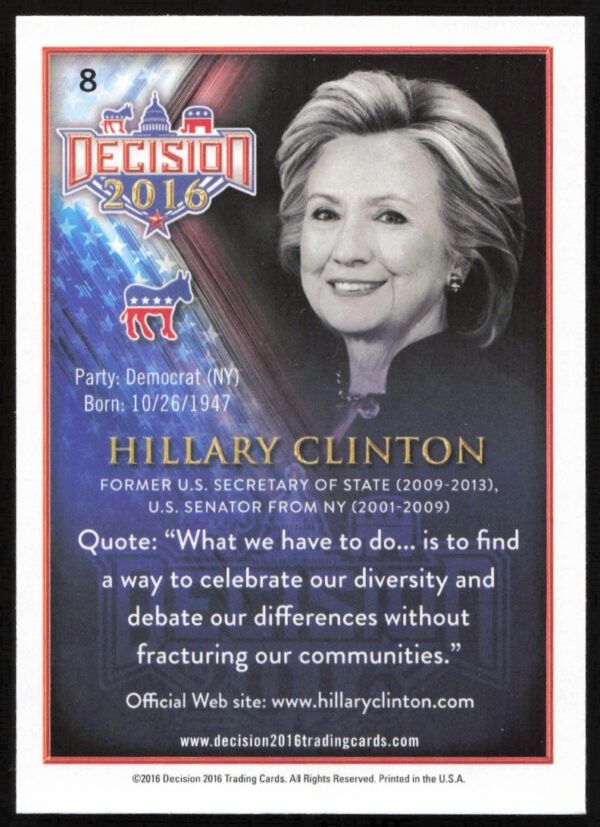 2016 Leaf Decision Hillary Clinton #8 (Back)