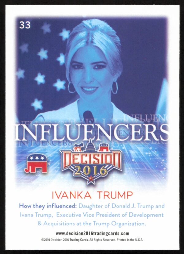 2016 Leaf Decision Ivanka Trump Influencers #33 (Back)