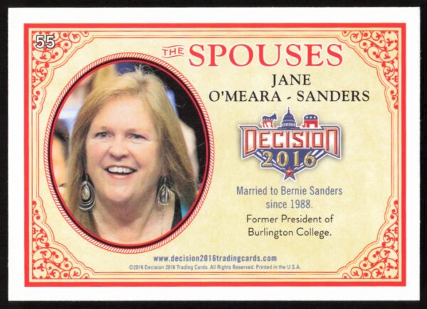 2016 Leaf Decision Jane O'Meara Sanders The Spouses #55 (Back)