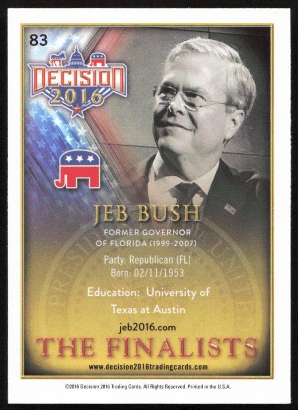 2016 Leaf Decision Jeb Bush The Finalists #83 (Back)