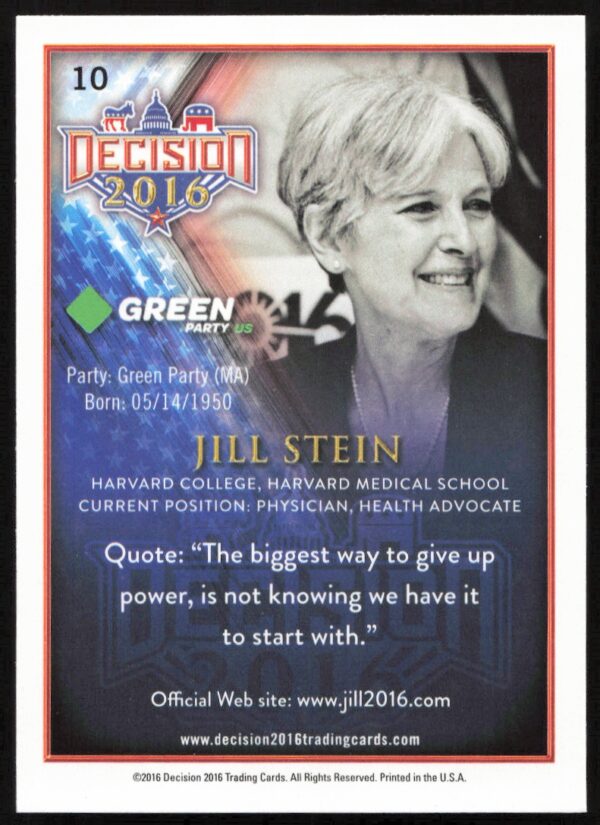 2016 Leaf Decision Jill Stein #10 (Back)