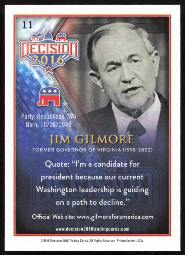 2016 Leaf Decision Jim Gilmore #11 (Back)