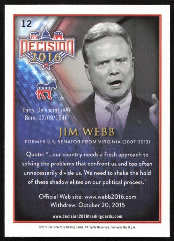 2016 Leaf Decision Jim Webb #12 (Back)