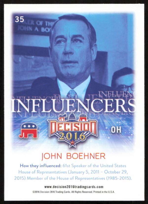 2016 Leaf Decision John Boehner Influencers #35 (Back)