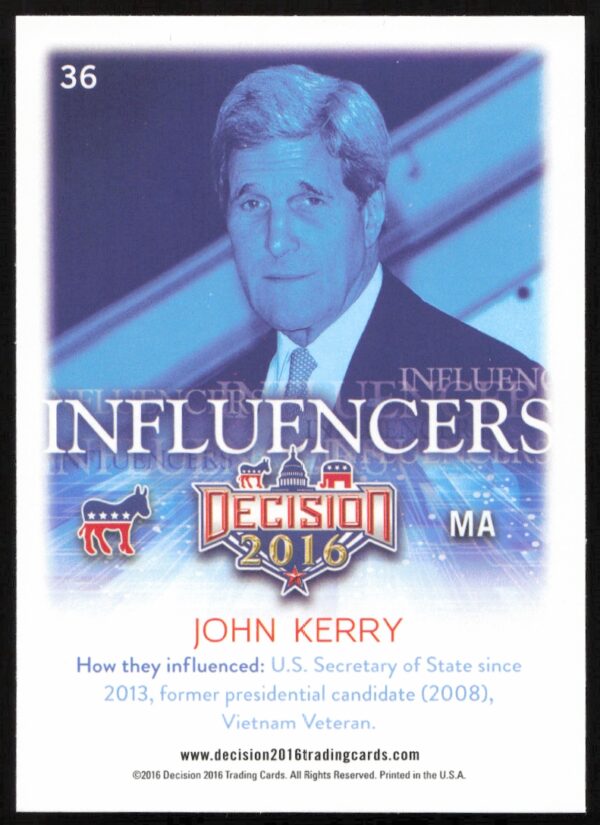 2016 Leaf Decision John Kerry Influencers #36 (Back)