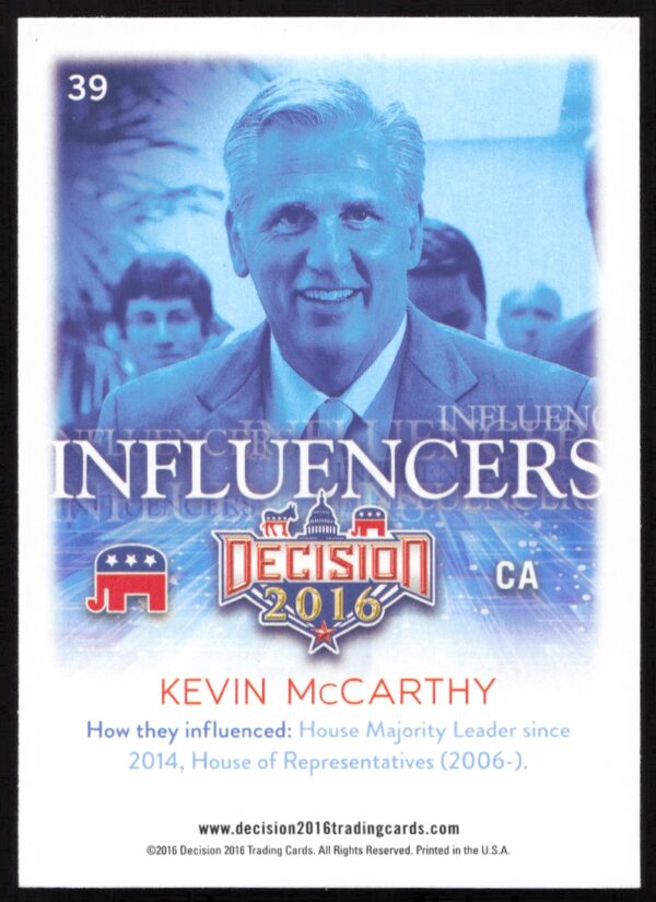 2016 Leaf Decision Kevin McCarthy Influencers #39 (Back)