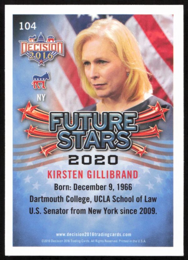 2016 Leaf Decision Kirsten Gillibrand Future Stars #104 (Back)