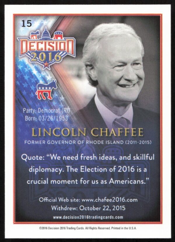 2016 Leaf Decision Lincoln Chaffee #15 (Back)