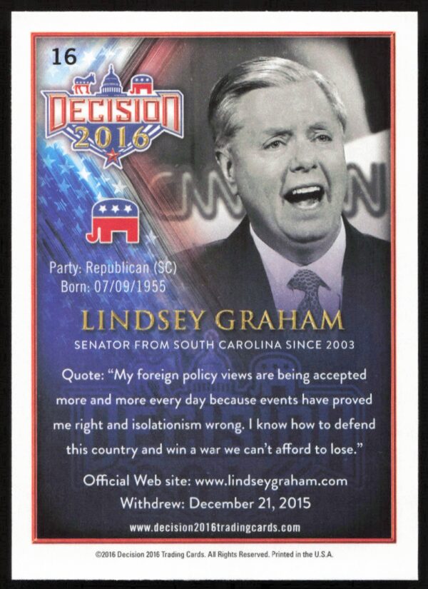 2016 Leaf Decision Lindsey Graham #16 (Back)