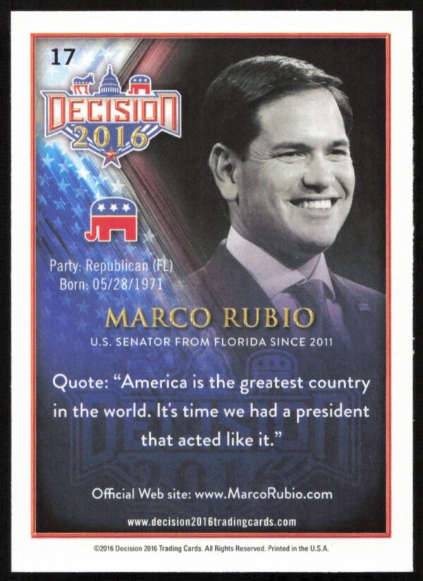 2016 Leaf Decision Marco Rubio #17 (Back)