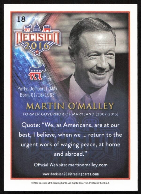 2016 Leaf Decision Martin O'Malley #18 (Back)