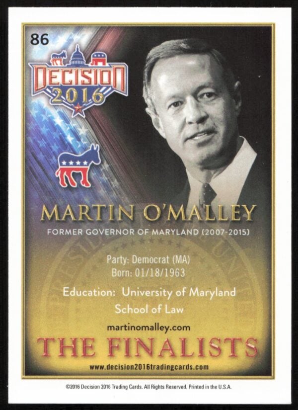 2016 Leaf Decision Martin O'Malley The Finalists #86 (Back)