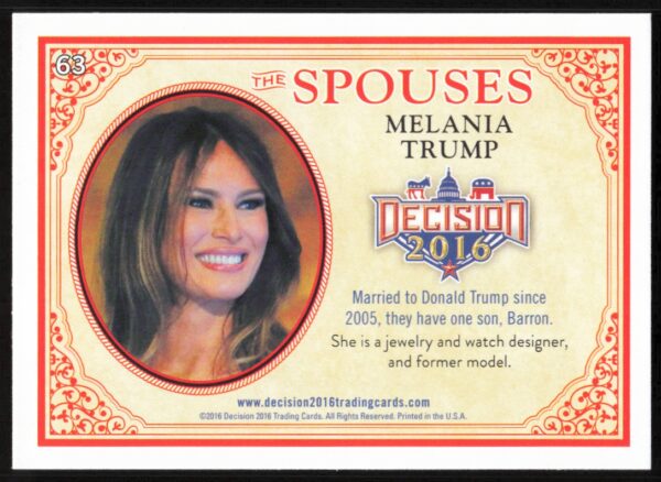 2016 Leaf Decision Melania Trump The Spouses #63 (Back)