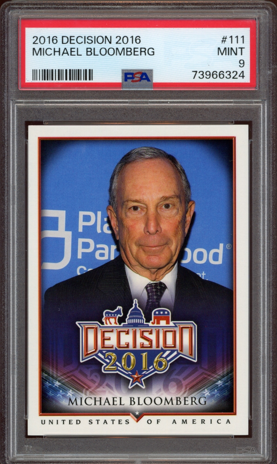 Graded Mint 9 Michael Bloomberg 2016 Decision Trading Card by PSA.