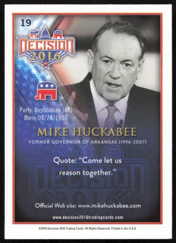 2016 Leaf Decision Mike Huckabee #19 (Back)