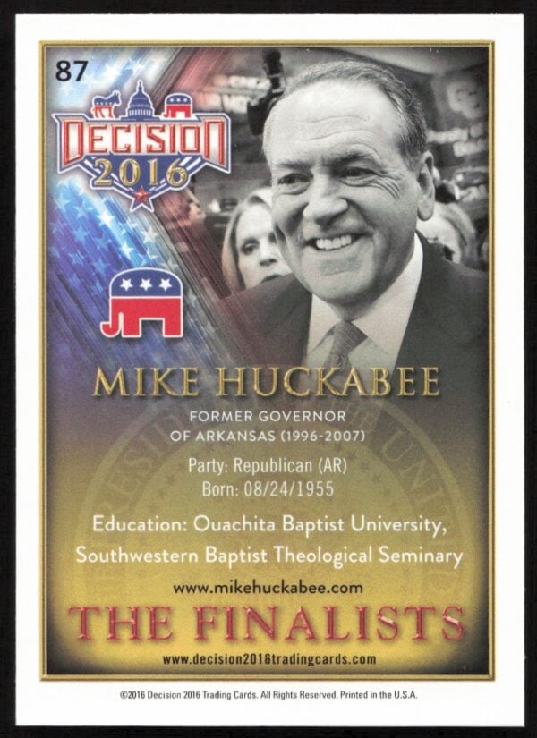 2016 Leaf Decision Mike Huckabee The Finalists #87 (Back)