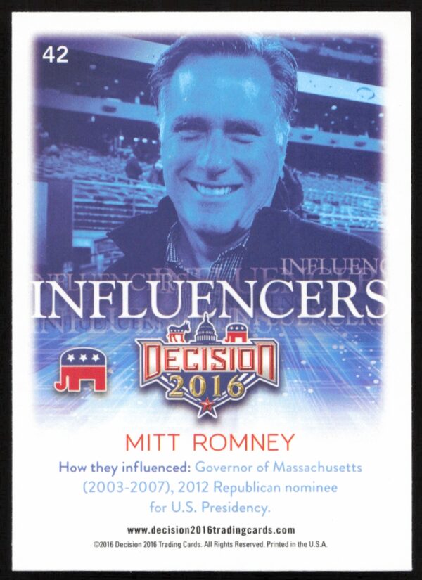 2016 Leaf Decision Mitt Romney Influencers #42 (Back)