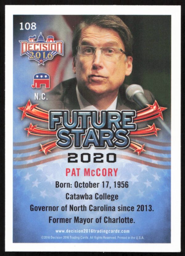 2016 Leaf Decision Pat McCrory Future Stars #108 (Back)