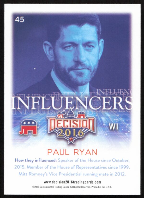 2016 Leaf Decision Paul Ryan Influencers #45 (Back)