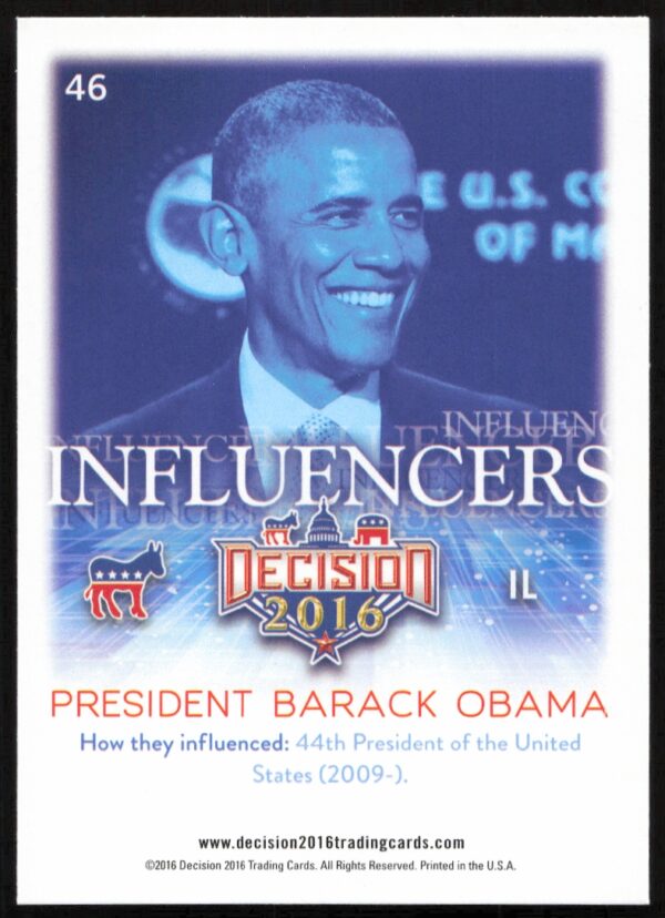 2016 Leaf Decision President Barack Obama Influencers #46 (Back)