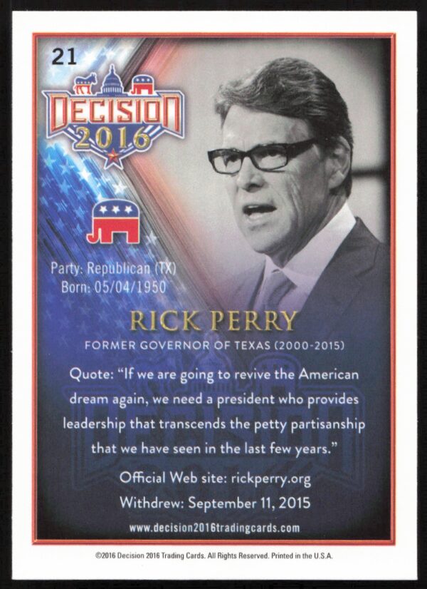 2016 Leaf Decision Rick Perry #21 (Back)