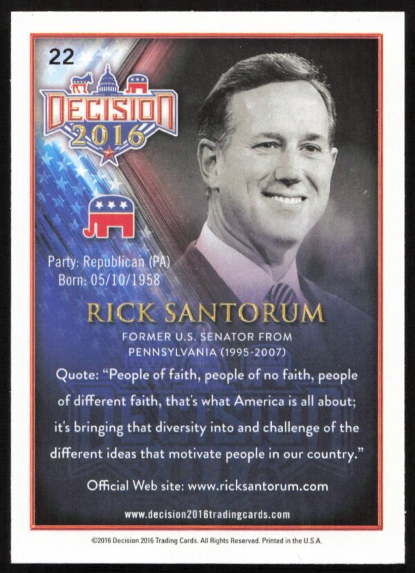 2016 Leaf Decision Rick Santorum #22 (Back)