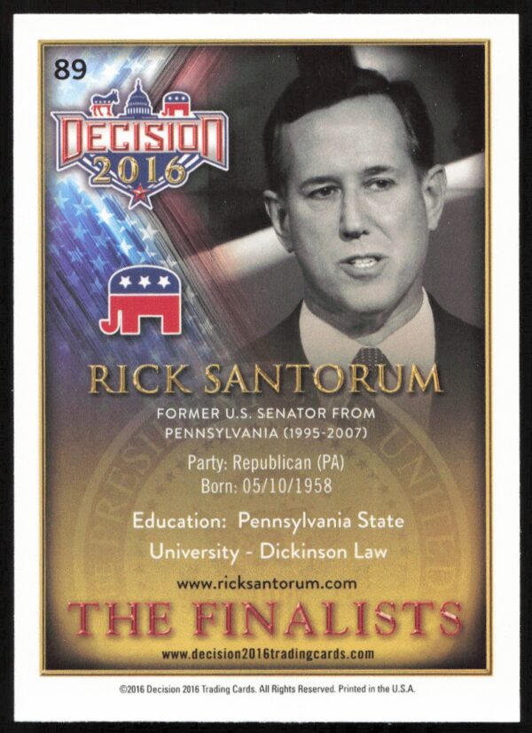 2016 Leaf Decision Rick Santorum The Finalists #89 (Back)