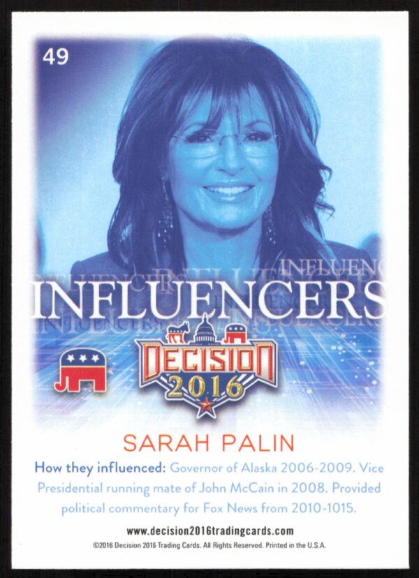 2016 Leaf Decision Sarah Palin Influencers #49 (Back)