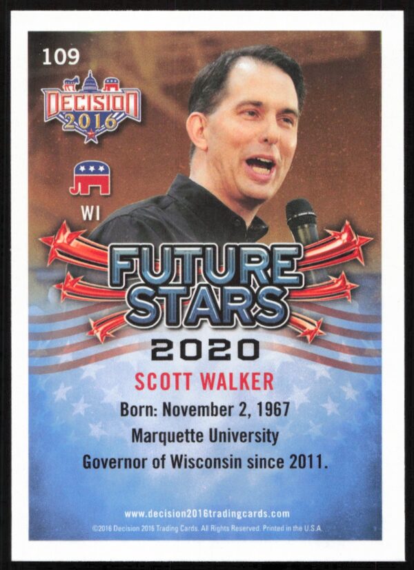 2016 Leaf Decision Scott Walker Future Stars #109 (Back)