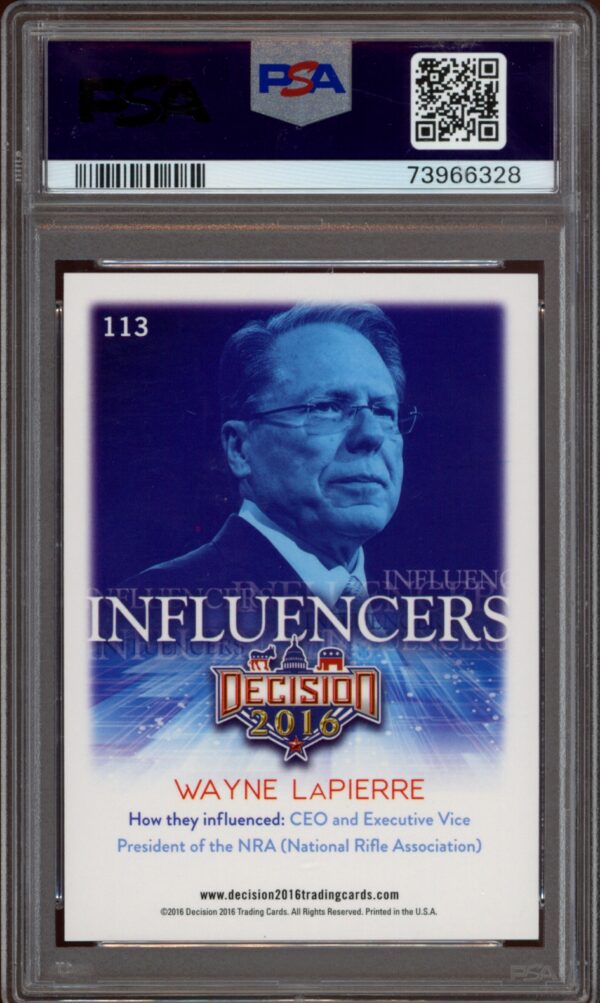 PSA-graded 2016 Leaf Decision card of NRAs Wayne LaPierre.