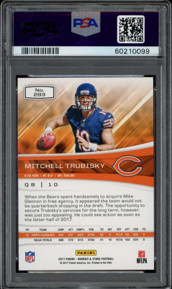 2017 PSA 9 Mitchell Trubisky Panini Prizm card in protective slab.