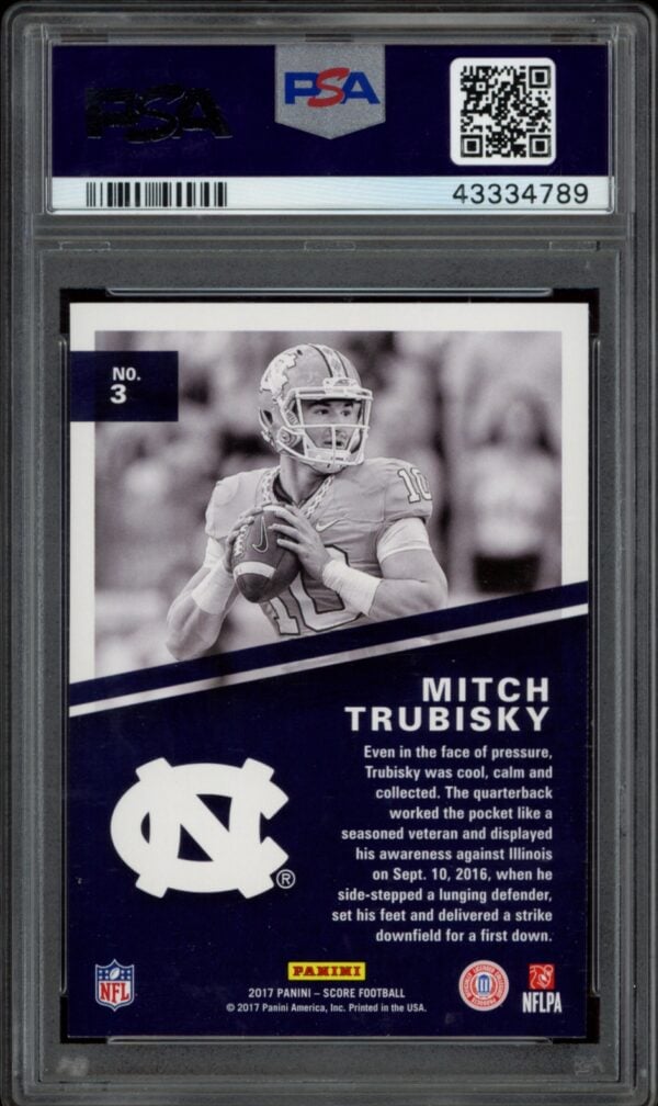 PSA-graded Mitchell Trubiskys UNC football card, featuring his career highlights.